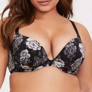 Torrid Black & Grey Rose Microfiber Push-up Plunge Bra,  40D, GUC